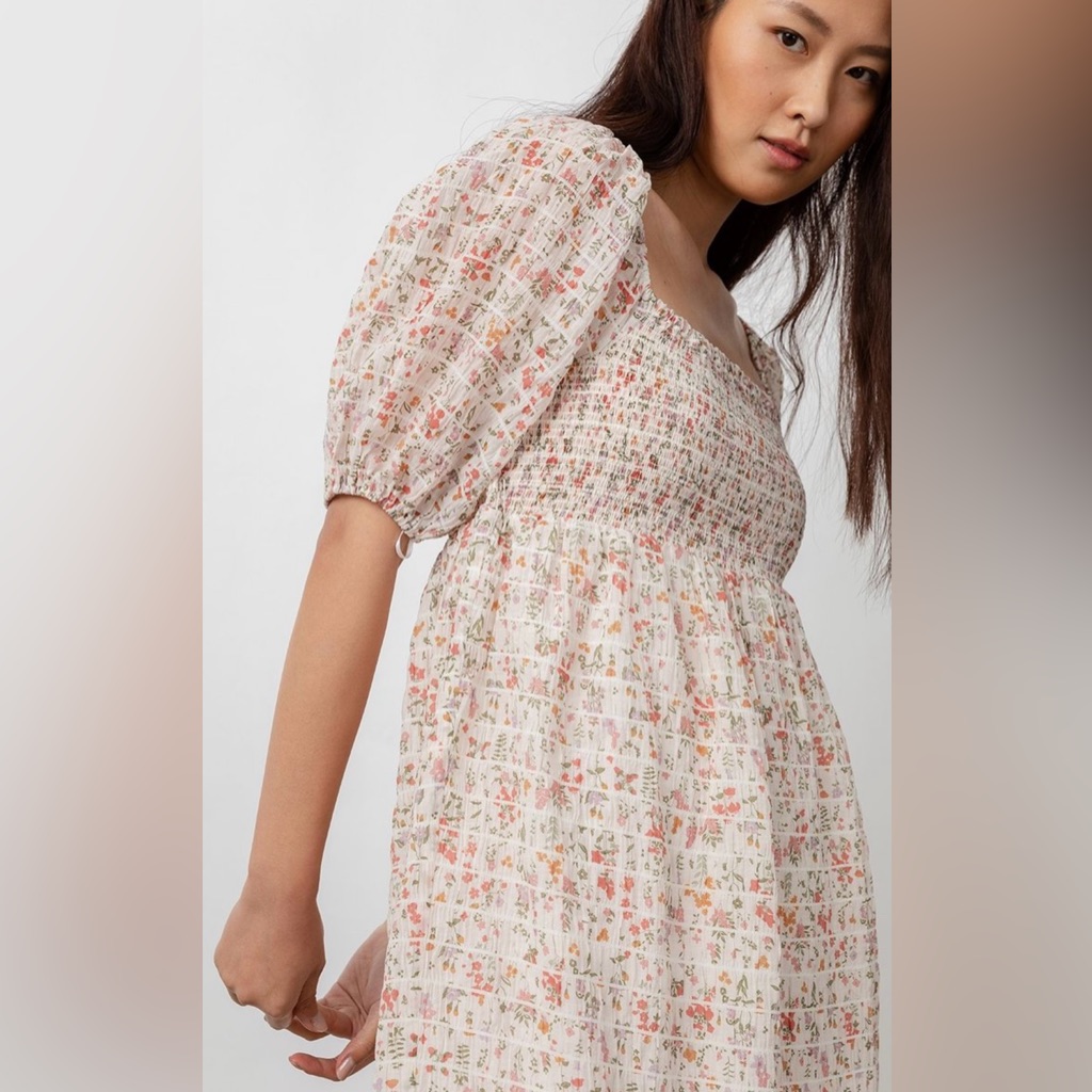 Rails Geena Puff Sleeve Mini Dress Ambrosia Floral Size L Cottagecore Prairie